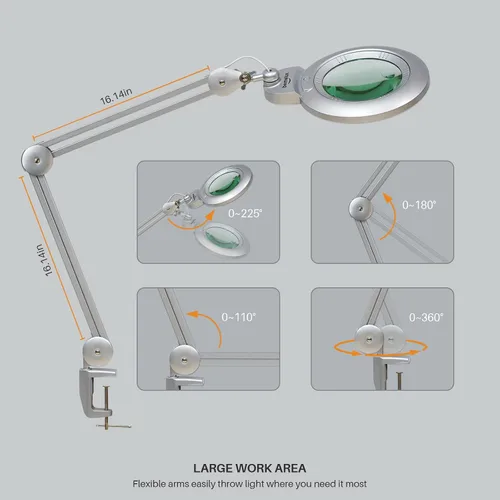 Vista 2 de Bifocals - Lámpara de escritorio con aumento con abrazadera, 5 dioptrías con 20 dioptrías, lente desmontable de 6 pulgadas y 120 luces LED, 3 modos
