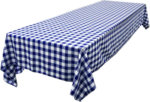 Vista 45 de LA Linen Mantel rectangular de poliéster Gingham a cuadros 60 por 84 pulgadas, blanco y verde oscuro