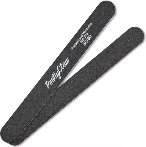 Vista 3 de PrettyClaw 10 limas de uñas profesionales de grano 80/80, lima de uñas acrílicas rectas negras, centro de plástico, tablero de esmeril de doble