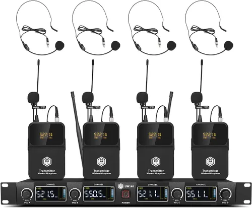 Vista 10 de W IN-MIX Sistema de micrófono inalámbrico UW140, juego de micrófono inalámbrico UHF de 4 canales con cuatro micrófonos de mano, frecuencia