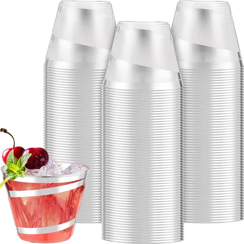 Vista 43 de Gejoy Vasos de plástico con borde de 9 onzas, vasos desechables para beber vino, vasos de graduación transparentes y elegantes para suministros