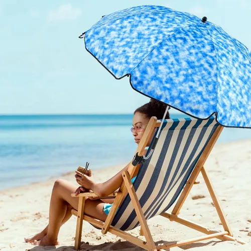 Vista 8 de Buryeah 2 paraguas automático para silla de playa con abrazadera ajustable universal de 44 pulgadas, UPF 50+ abrazadera portátil en silla de playa