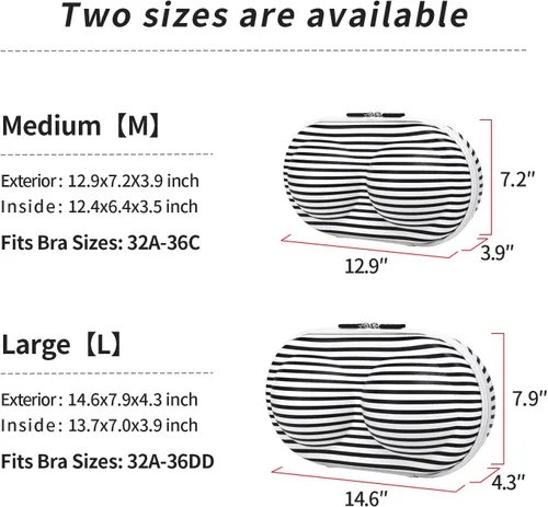 Vista 5 de Bra Case Premium - Bolsa de viaje para lencería con cremallera, bolsa organizadora para copa A-C (rayas negras)