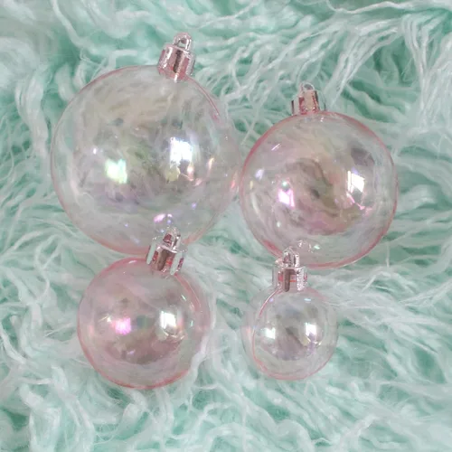 Vista 7 de 18 bolas de adornos iridiscentes, adornos colgantes transparentes de Navidad para fiestas de Navidad, cumpleaños, decoración de boda