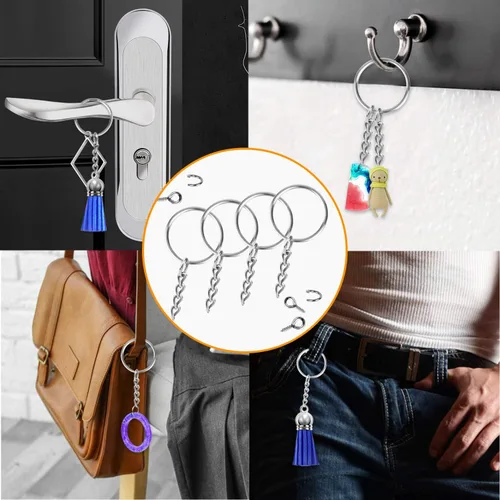 Vista 8 de Flasoo - 360 llaveros para manualidades, incluye llaveros con cadena, anillos de salto, pasadores de ojo de tornillo para hacer llaveros de bricolaje