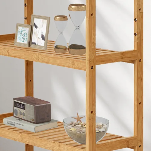 Vista 9 de Kinsuite Estante de almacenamiento de bambú de 5 niveles multifuncional de bambú para baño, cocina, sala de estar