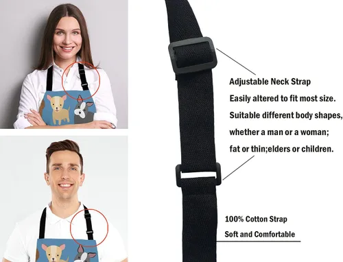 Vista 5 de Delantal de perros de animales, divertido delantal con cuello ajustable para hombres y mujeres, adecuado para el hogar, cocina, camarera, chef