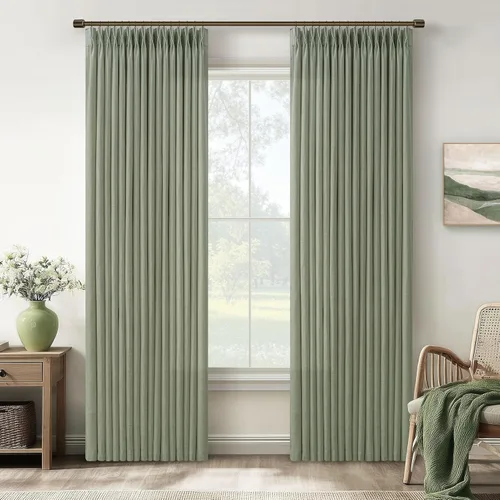 Vista 14 de TWODRAPES Cortinas de Lino Plisadas con Pinza Beige Blancas de 54 Pulgadas de Largo 2 Paneles para Comedor Cocina Dormitorio Plisadas Semi