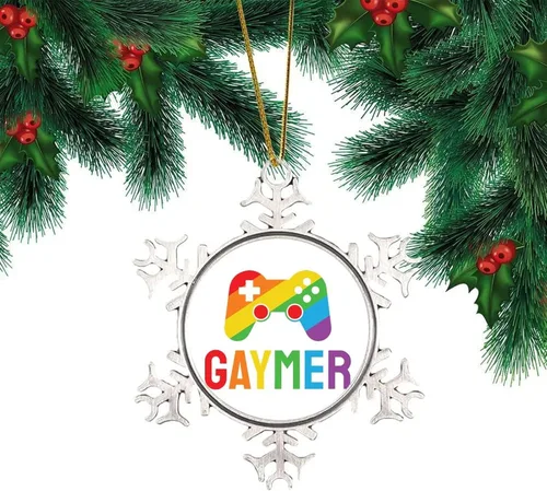 Vista 6 de Pansexual Bisexual LGBTQ Adorno de Navidad, adorno de metal con forma de copo de nieve Be Kind Kindness para árbol de Navidad, orgullo gay, LGBT