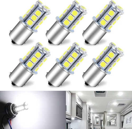 Vista 11 de Bombilla LED 1156 1141 de 10V-30V CA/CC súper brillante blanco cálido 1073 7506 BA15S bombillas de repuesto para RV caravana cámper remolque