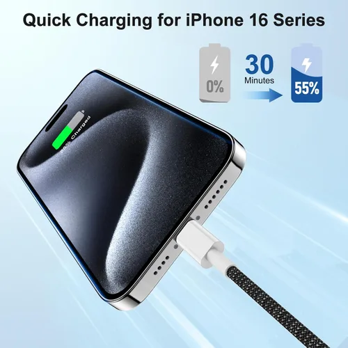 Vista 2 de Cable de carga rápida USB C a C de 10 pies, cable de carga largo tipo C a USB C para Apple iPhone 17 Pro Max/17 Air/16 Pro/15 Plus, MacBook Pro