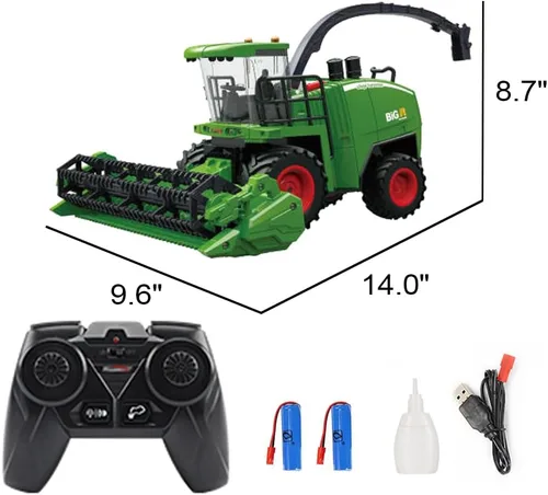 Vista 5 de Juguete tractor de control remoto – Camión RC para niños con función de pulverización/luz LED/sonido realista, 2 baterías recargables, vehículos