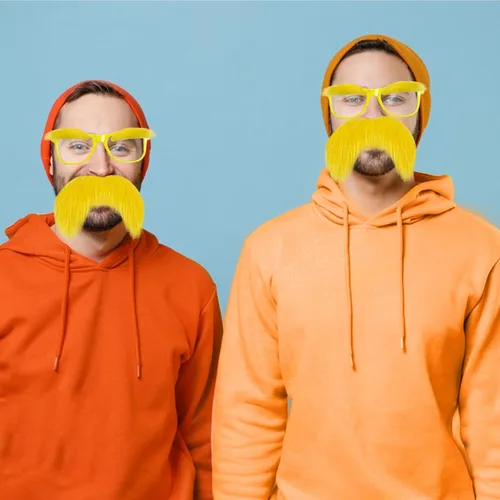 Vista 5 de AIHSUMC Bigote amarillo y cejas con gafas, accesorios de disfraz de Halloween para adultos y niños, barba falsa divertida fiesta recuerdo cosplay
