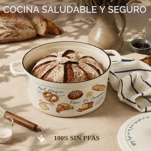 Vista 5 de CAROTE Horno holandés de hierro fundido esmaltado, olla de 5 cuartos