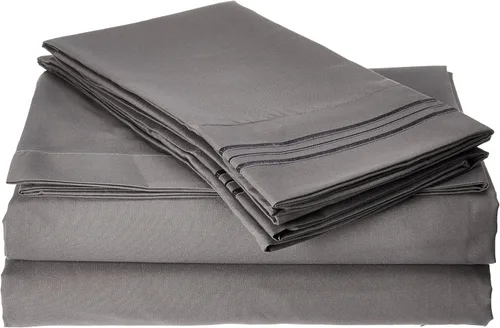 Vista 4 de Clara Clark A Premier 1800 Collection - Juego de sábanas de 6 piezas con fundas de almohada adicionales, tamaño Queen, gris piedra carbón
