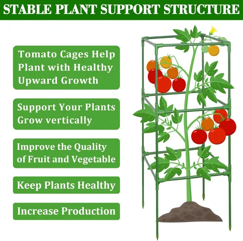 Vista 5 de ZeeDix Paquete de 4 jaulas de tomate resistentes de 60 pulgadas con clips Verde-Paquete de 4