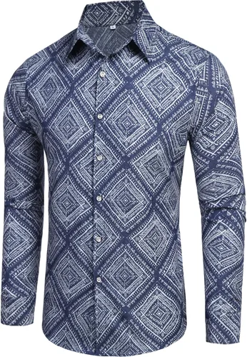 Vista 3 de Daupanzees Camisa de trabajo de mezclilla de manga larga de algodón con botones para hombre