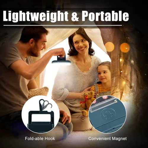 Vista 5 de Ventilador de camping portátil con linterna LED, recargable por USB, impermeable, ventilador de tienda de campaña con gancho para colgar, kits