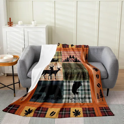 Vista 37 de Erosebridal Manta de franela de animales del bosque, 40 x 50 pulgadas, con temática de caza de osos, ciervos, lobos, manta de felpa mullida