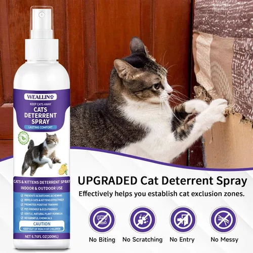 Vista 2 de WEALLIN Spray disuasorio para gatos, 6.76 onzas líquidas, repelente de gatos natural para interiores y exteriores, ayuda de entrenamiento
