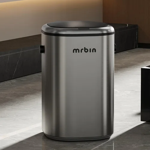 Vista 9 de MRBIN Cubo de basura de metal de absorción automática para baño, cubo de basura sin contacto con tapa, bote de basura delgado de 3.2 galones