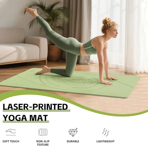 Vista 5 de Tapete de yoga grande grueso, 76 x 32 x 0.31 pulgadas de ancho, tapete de ejercicio POE con superficie antideslizante y correa de transporte