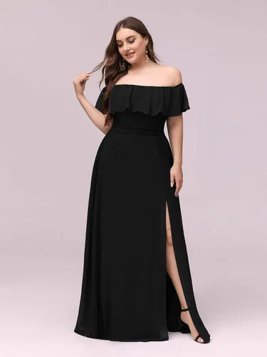 Vista 3 de Ever-Pretty Mujeres fuera del hombro mangas de volantes abertura lateral gasa más tamaño semi formal vestidos para mujeres 00968-DA