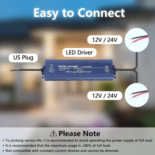 Vista 6 de Controlador LED de 12 V 100 W impermeable IP67, transformador LED ultra delgado de 110 V CA a 12 V CC 8.3 A 100 vatios silencioso convertidor