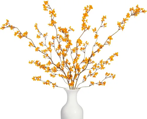 Vista 10 de Ammyoo - 4 ramas de flores de cerezo artificiales para decoración de interiores de primavera y verano, flores artificiales de tallo largo