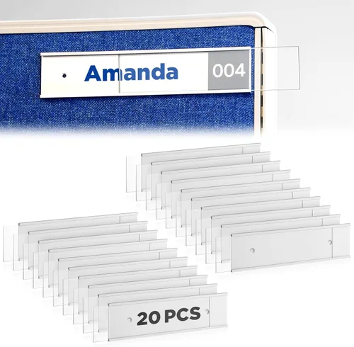 Vista 8 de 10 soportes para placa de identificación de aluminio de 8 x 2 pulgadas con insertos transparentes para puerta o pared, placas de identificación