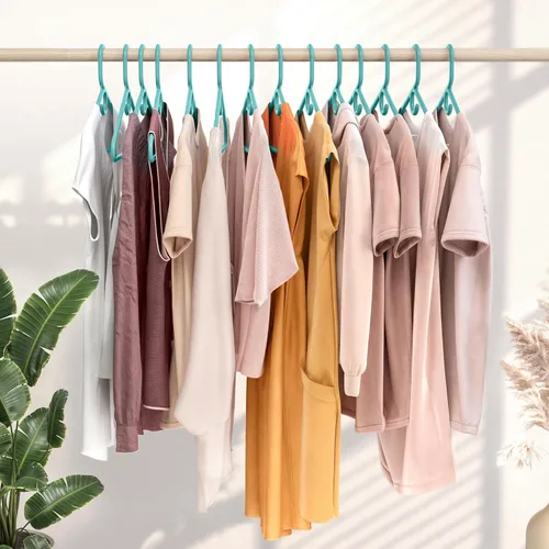 Vista 3 de NEATERIZE Perchas de ropa de plástico ultra resistentes - Aqua - Percha duradera para abrigos, trajes y ropa. Perchas De Ropa (Paquete de 12 - Aqua)