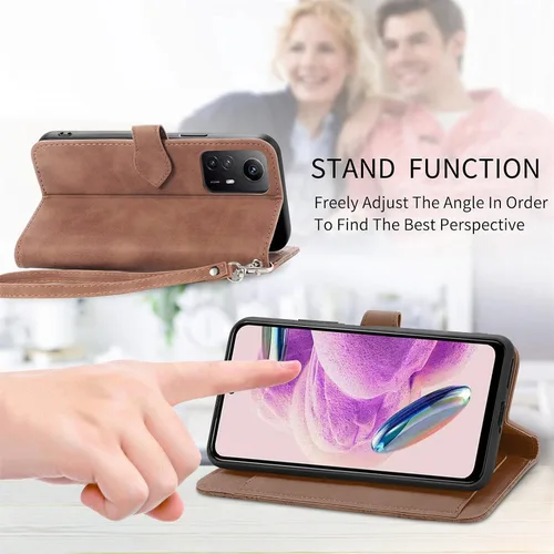 Vista 4 de Funda de teléfono tipo cartera para Redmi Note 12s, diseño de cremallera de hojas de alta capacidad con múltiples tarjetas, simple y versátil