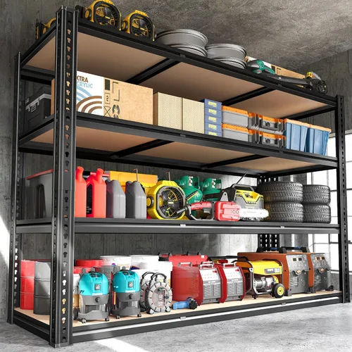 Vista 7 de ROOMFAVE Estantería de metal para garaje de 60 pulgadas de ancho, estantes de almacenamiento de 2800 libras, estantería ajustable de 4 niveles
