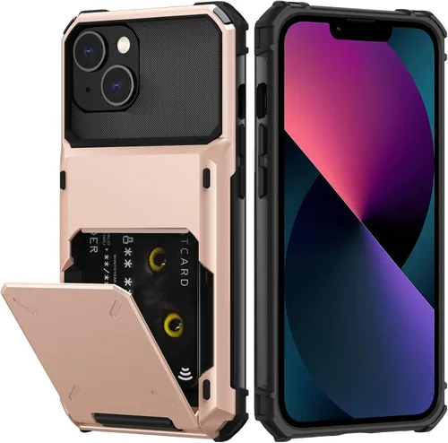 Vista 36 de Nvollnoe Funda para iPhone 13 con tarjetero [almacena 5 tarjetas] Funda tipo cartera de doble capa resistente a prueba de golpes con ranura oculta