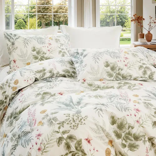 Vista 32 de Juego de edredón floral azul tamaño Queen, juego de ropa de cama botánica azul 100% algodón, edredón suave transpirable de 3 piezas y 2 fundas