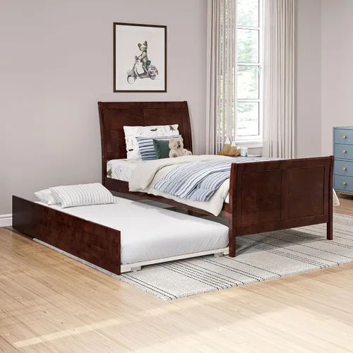 Vista 15 de AFI, Portland - Cama de plataforma matrimonial con estribo a juego con cama nido individual, color espresso