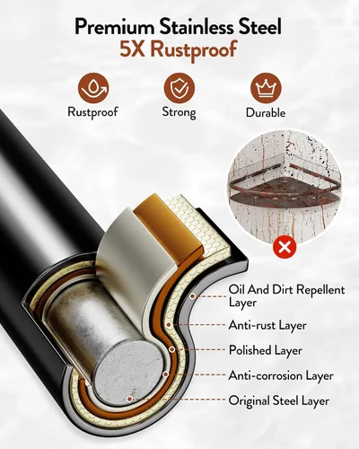 Vista 2 de Orimade Organizador esquinero de ducha de acero inoxidable con ganchos montado en la pared, estante de baño, organizador de almacenamiento, Negro