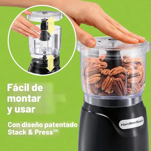 Vista 2 de Hamilton Beach - Picador de verduras eléctrico y mini procesador de alimentos, 3 tazas, 350 vatios, para picar, cortar y hacer puré, negro (72850)