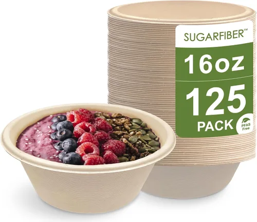 Vista 15 de Harvest Pack GOURMET SHOWCASE - [50 unidades] Cuencos de papel redondos de 12 onzas libres de PFAS - Cuencos de bagazo compostables, resistentes