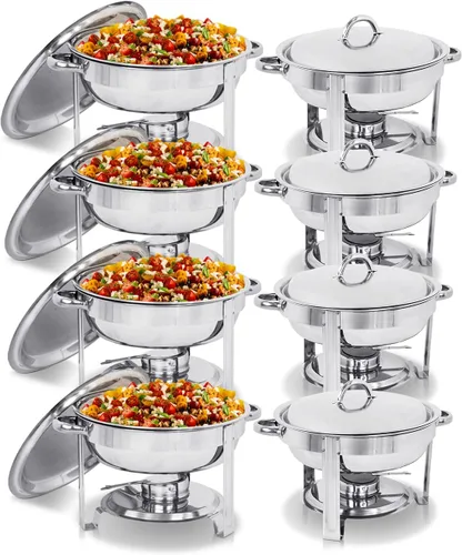Vista 14 de Super Deal - Plato redondo de acero inoxidable de 5 cuartos de galón, para catering, cena y bufé, Plateado