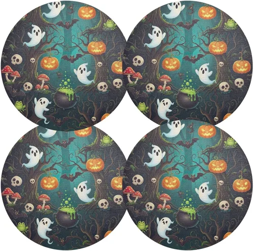 Vista 2 de Cute Ghosts Print Round Table Placemats, Heat Resistant Non Slip Place Mat Washable for Kitchen one sizex1