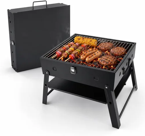 Vista 14 de Pequeña parrilla de carbón portátil para barbacoa: Mini parrillas plegables