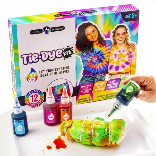 Vista 7 de Original Stationery Kit de teñido anudado – Polvo de 12 colores, bandeja y guantes para niños de 8 a 12 años – Juego de manualidades y arte