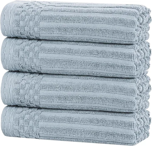 Vista 108 de Superior Juego de 6 toallas de algodón sólido y acanalado, toallas de cara de 13 x 13 pulgadas, toallas de mano de 16 x 28 pulgadas, toallas de baño