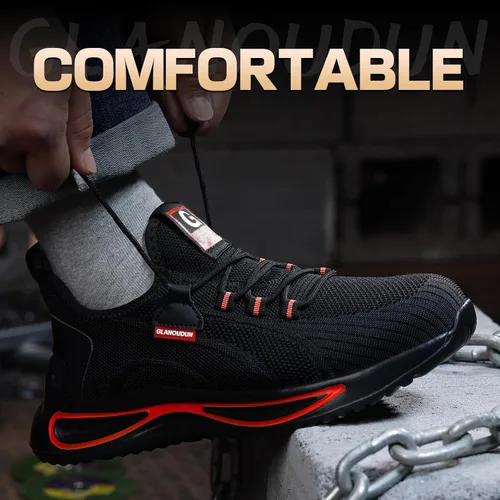 Vista 5 de GLANOUDUN Zapatos de punta de acero para hombre, zapatos de trabajo ligeros para hombres, zapatos de seguridad indestructibles para hombres, zapatos