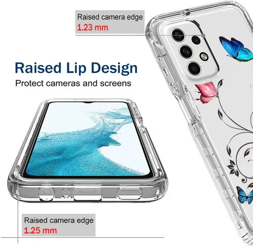 Vista 2 de Funda para Galaxy A23, SM-A235M con protector de pantalla de vidrio templado, diseño floral de cuerpo completo, carcasa rígida + TPU a prueba