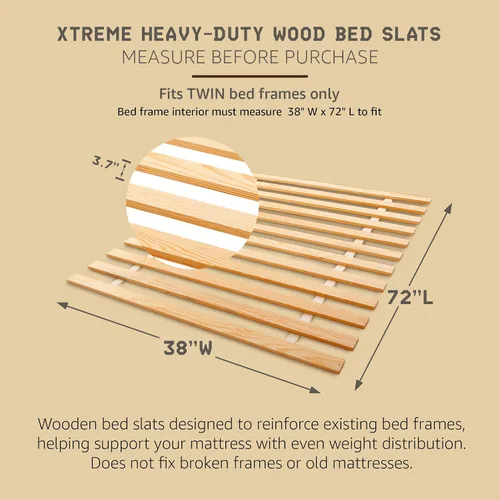 Vista 2 de Hercules Xtreme - Láminas de soporte para cama, tablero de pino macizo resistente, tamaño individual