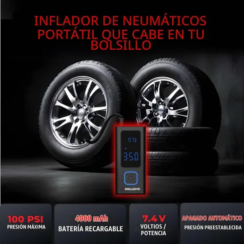 Vista 2 de BULLSEYE - Compresor de aire portátil para neumáticos, bolas, bicicleta con válvula Persta, apagado automático, se infla en 2 minutos, recargable