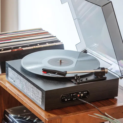 Vista 4 de Crosley CR6042A-BK Scout - Tocadiscos Bluetooth de 3 velocidades con altavoces integrados, color negro