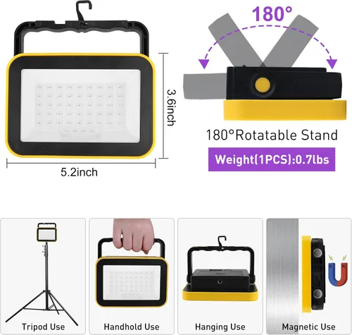 Vista 4 de Luz negra LED recargable, luz negra portátil alimentada por batería, luz LED de inundación de 400 nm, luces negras, fiesta de neón brillante, pesca
